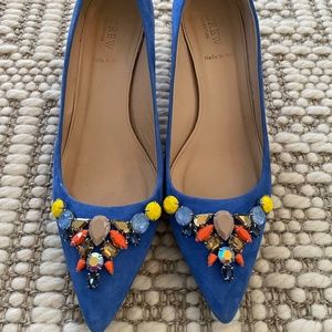 J. Crew Collection Elsie Jeweled Pumps Blue Suede Sz 8